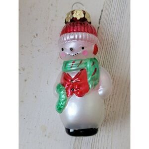 Snowman wreath scarf blown glass ornament Xmas decor